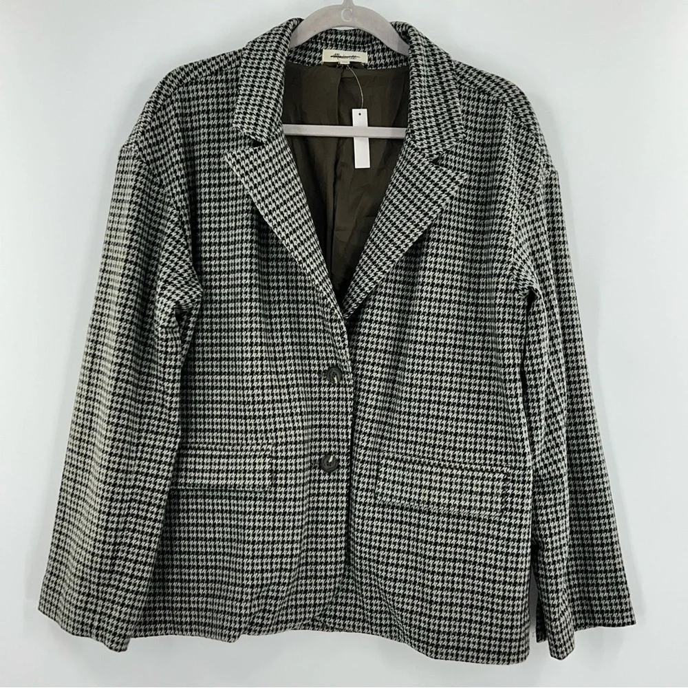 Madewell NWT Oversized Knit Blazer in Houndstooth True Black size Medium - Picture 3 of 10
